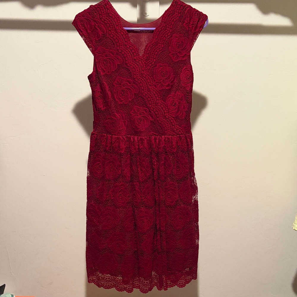Amazon Red Lace Sleeveless V-Neck Dress